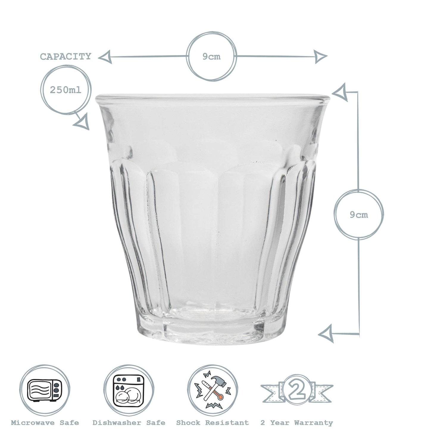 Duralex Picardie Glass Drinking Tumbler - Amber - 250ml Set of 6