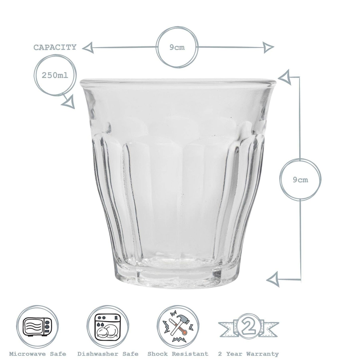 Glasses 250ml Picardie Glass Tumbler - By Duralex set of 4