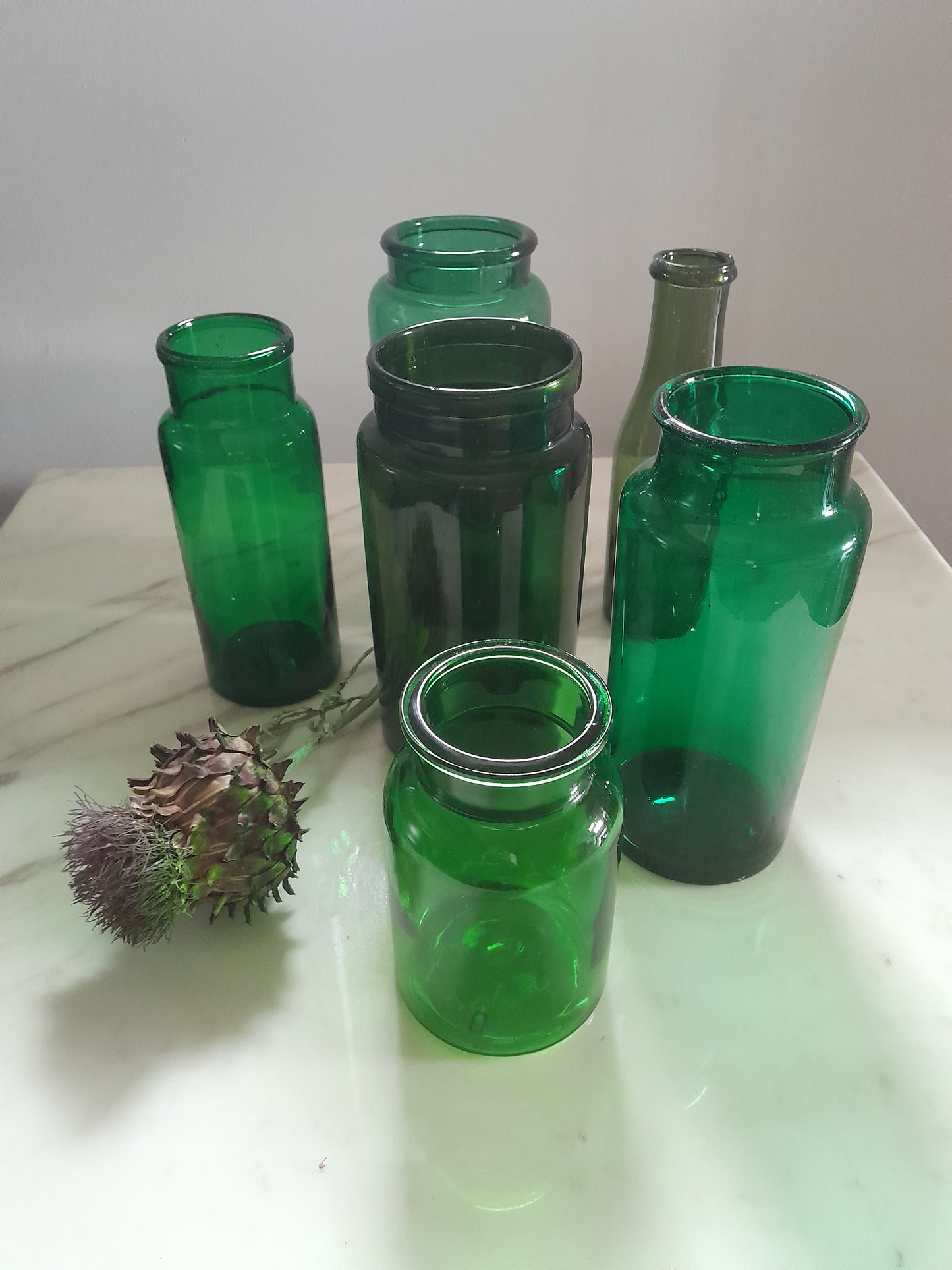 Vintage Small Green Glass French Cornichon Jar