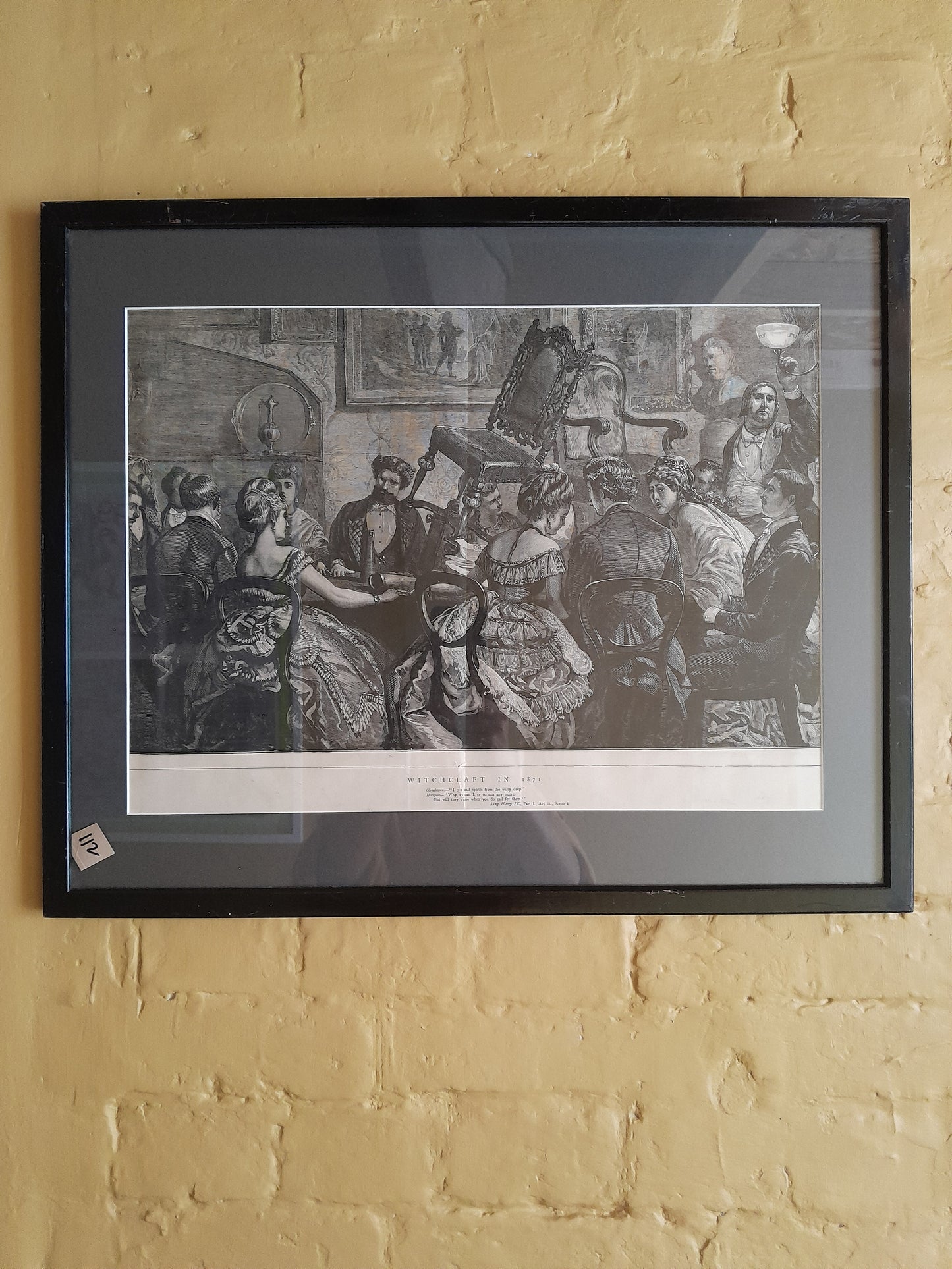 USEd 112 Seance Newspaper etching, The Graphic 2/12/1871 antique & frame