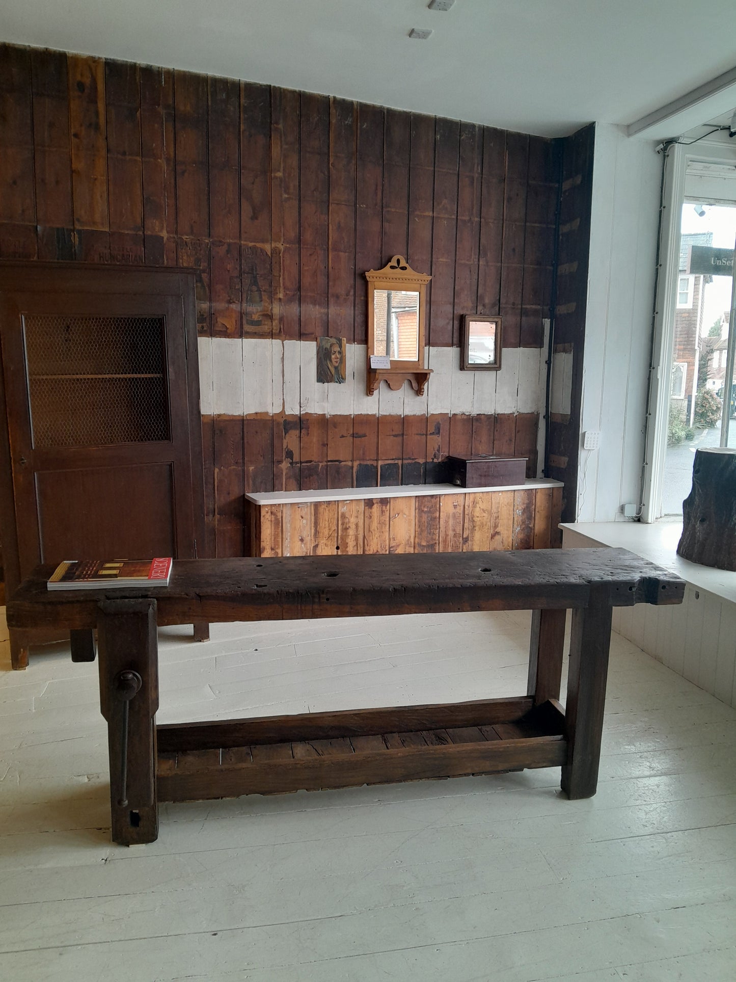 Vintage French Wooden Carpenters Workbench.