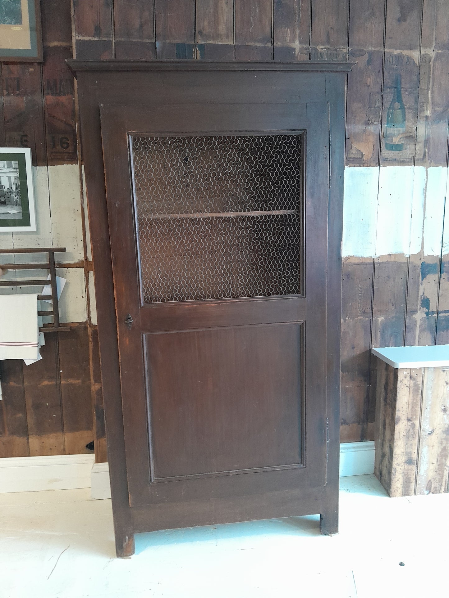 Vintage French Painted Pine Larder Cupboard. C.1860
