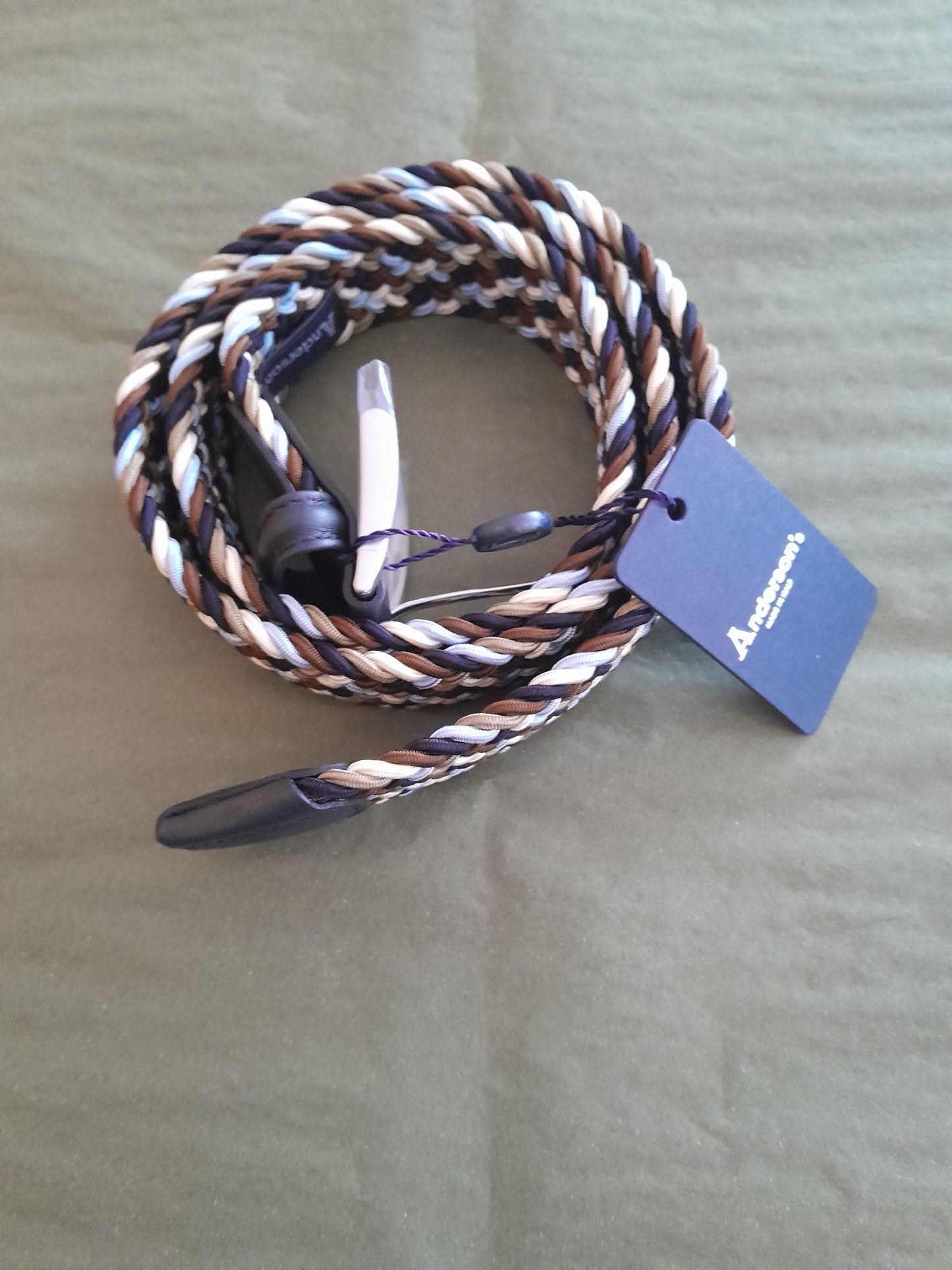Anderson's CLASSIC MULTI COLOUR ELASTIC WOVEN BELT NAVY/SKY/TAUPE/CREAM
