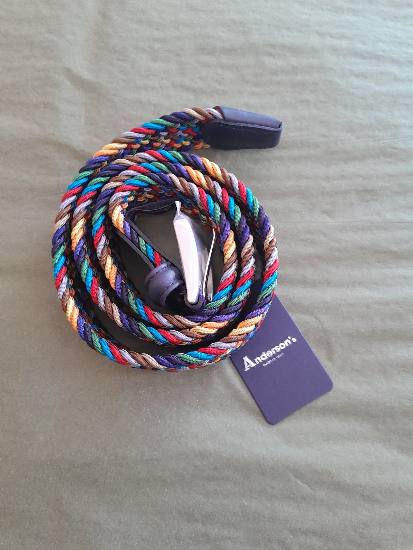 Anderson's CLASSIC MULTI COLOUR ELASTIC WOVEN BELT NAVY/ORANGE/YELLOW/AQUA/BROWN