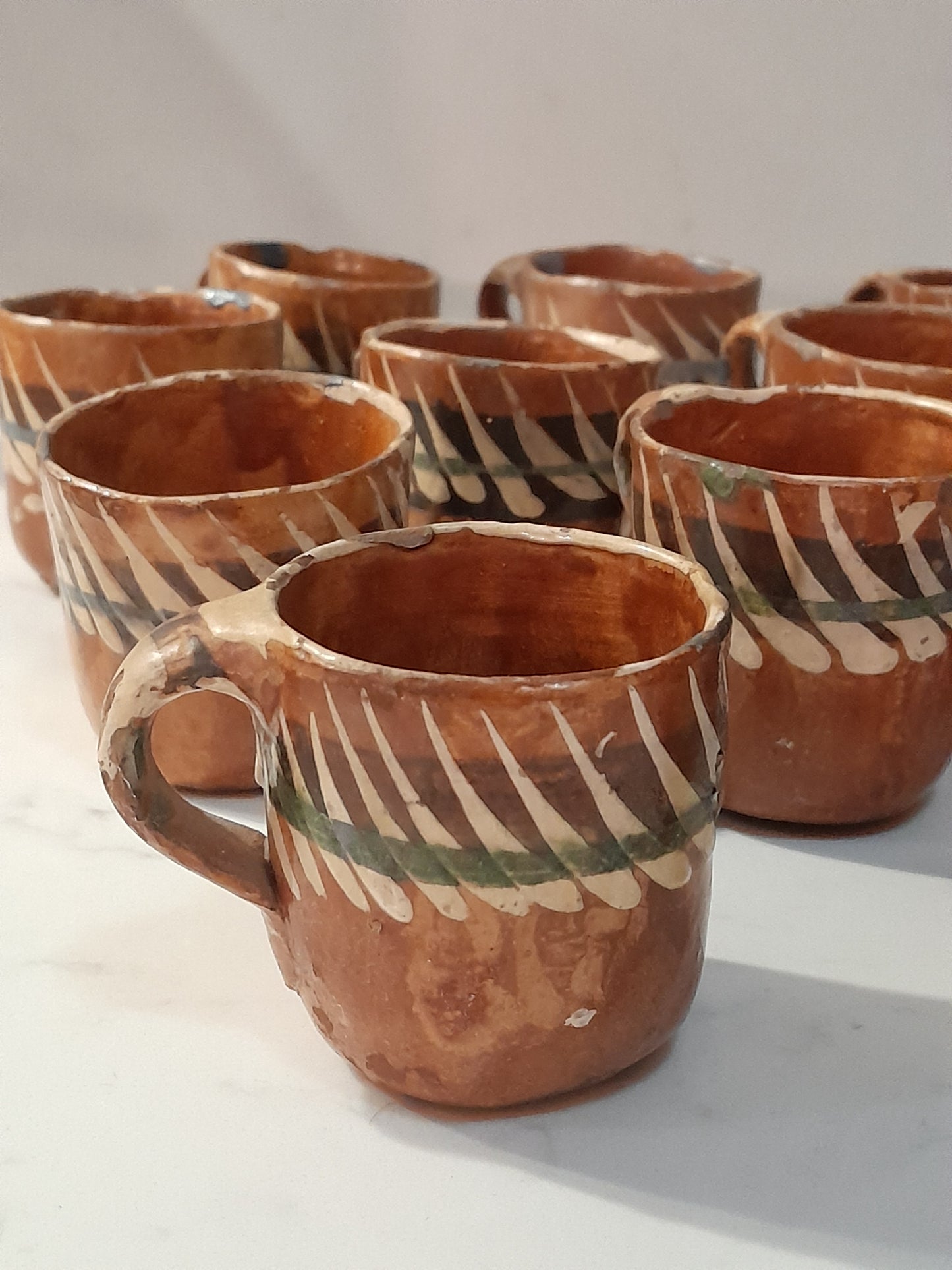 USEd 172 set of 4 x 19th C Sussex Slipware cups, decorated