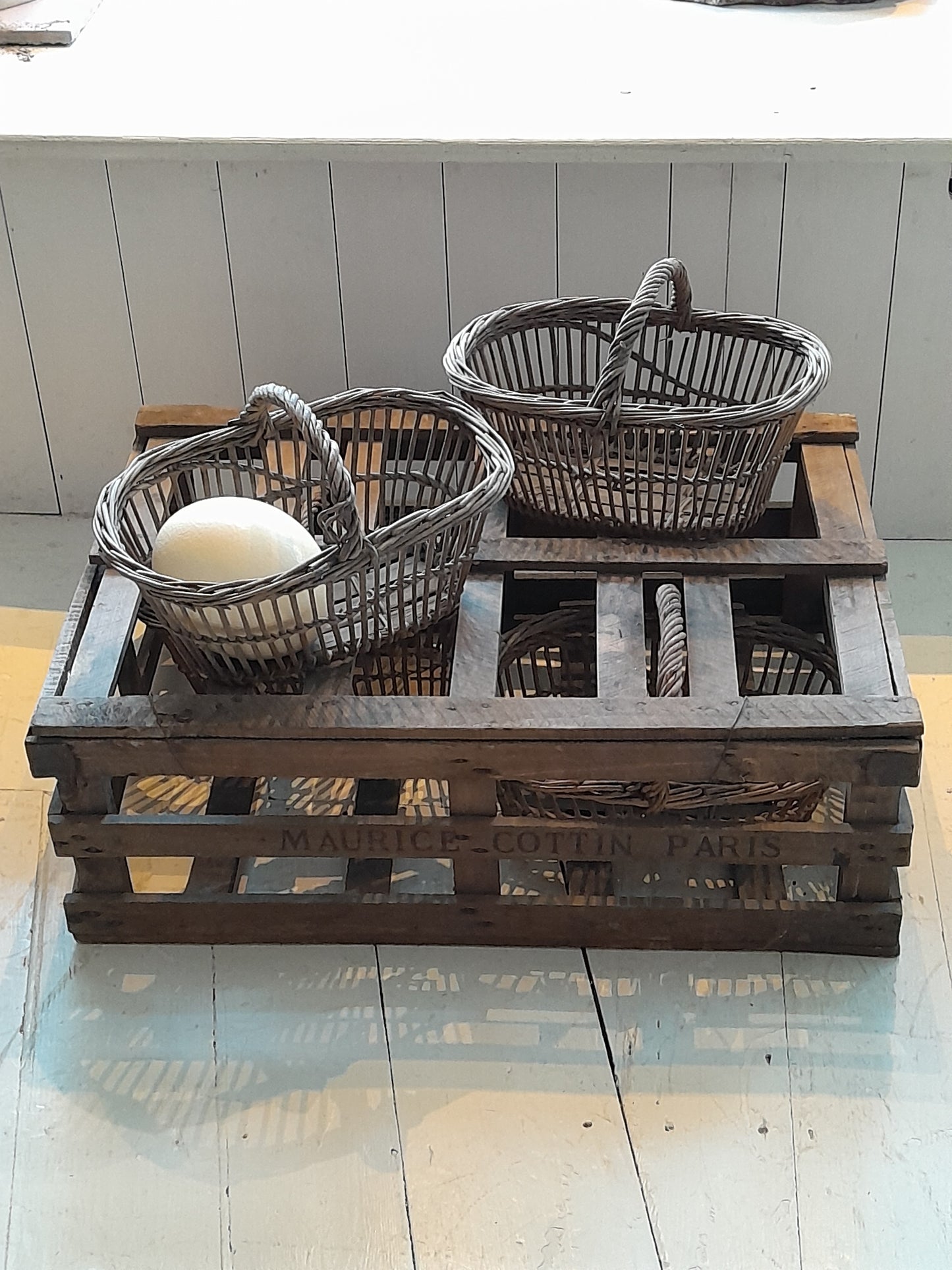 USEd 418 Antique Maurice Cottin Paris Egg Collection Basket c 1910 set of 4 crated