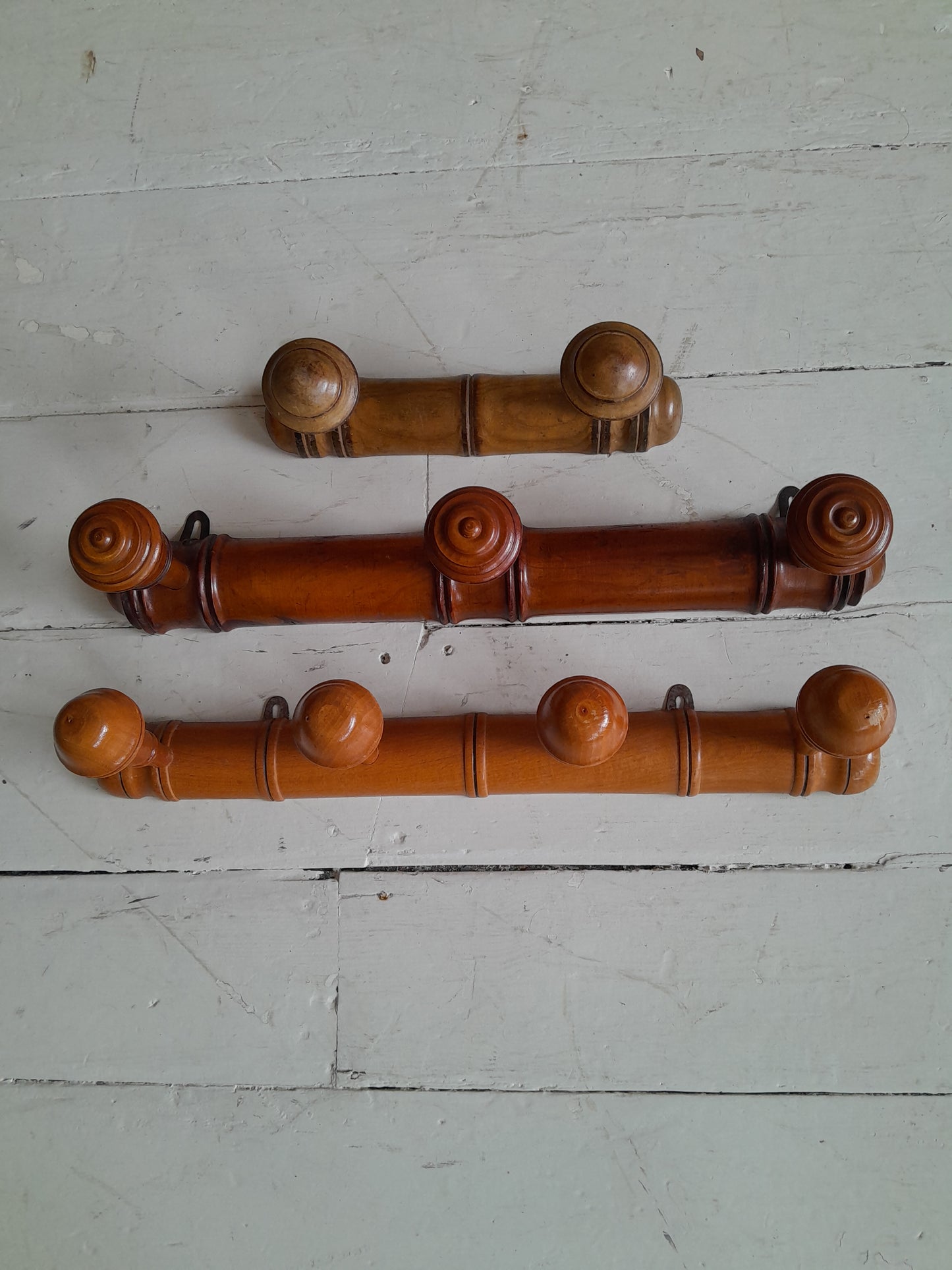 Antique Faux Bamboo Wooden Peg C 1900 French - 3 peg