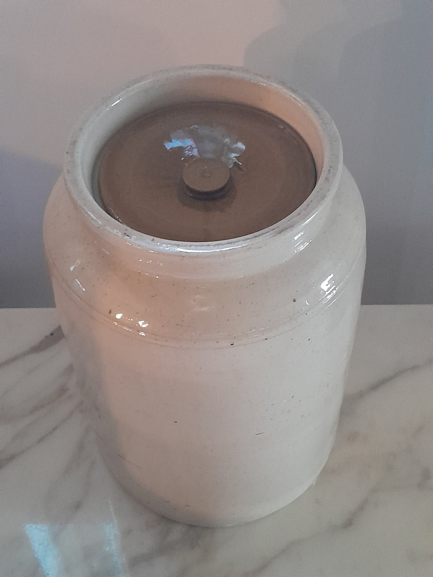 USEd 216 White Stoneware Jar with Lid extra large