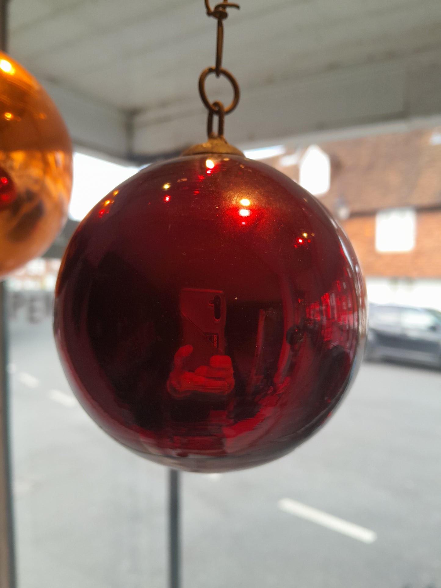 USEd 239 Red Witches Ball 4" - antique