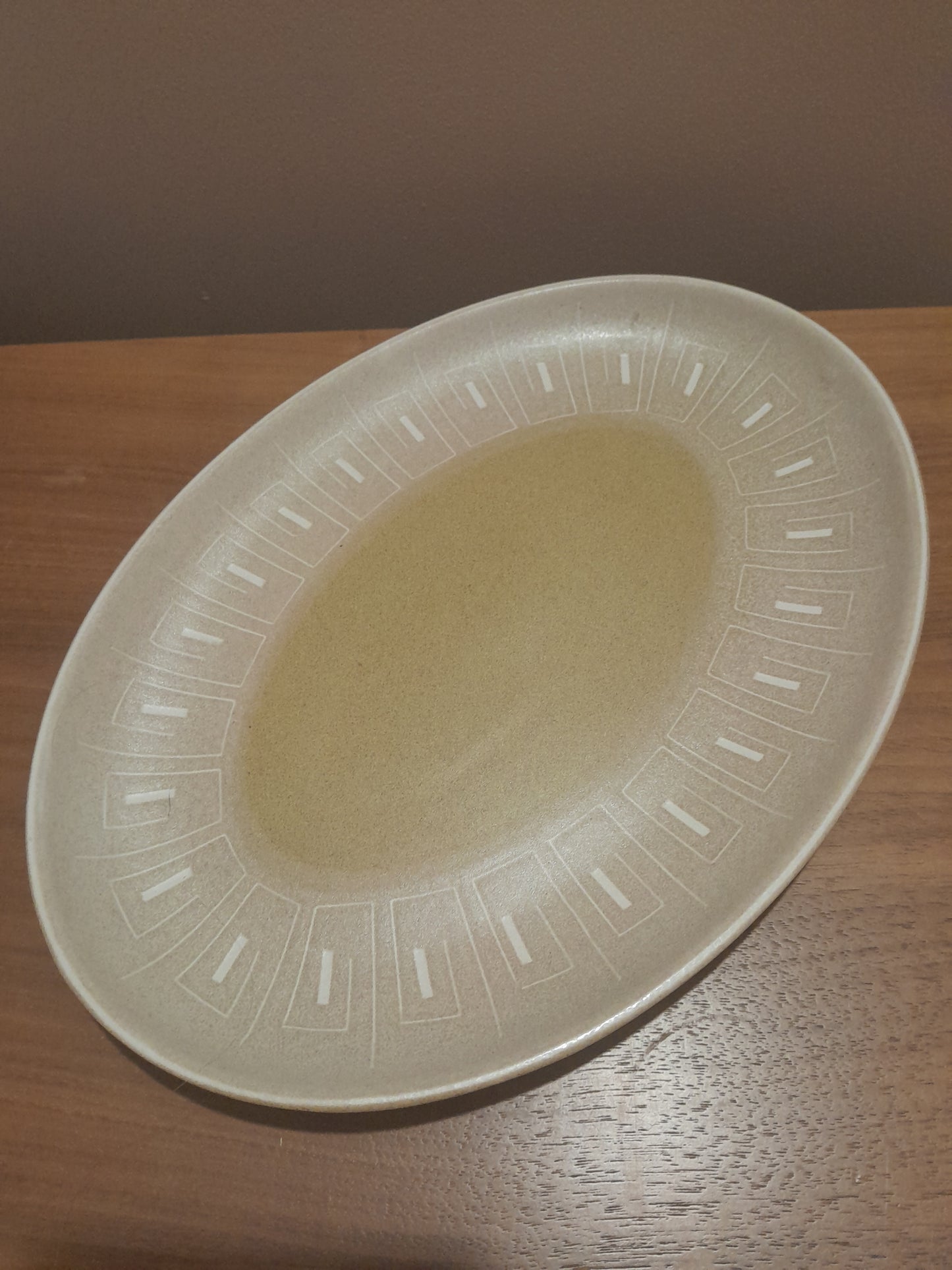 USEd 244 Vintage Stoneware Oval Plate DENBY Pottery. Mustard "Ode". Kenneth Clarke