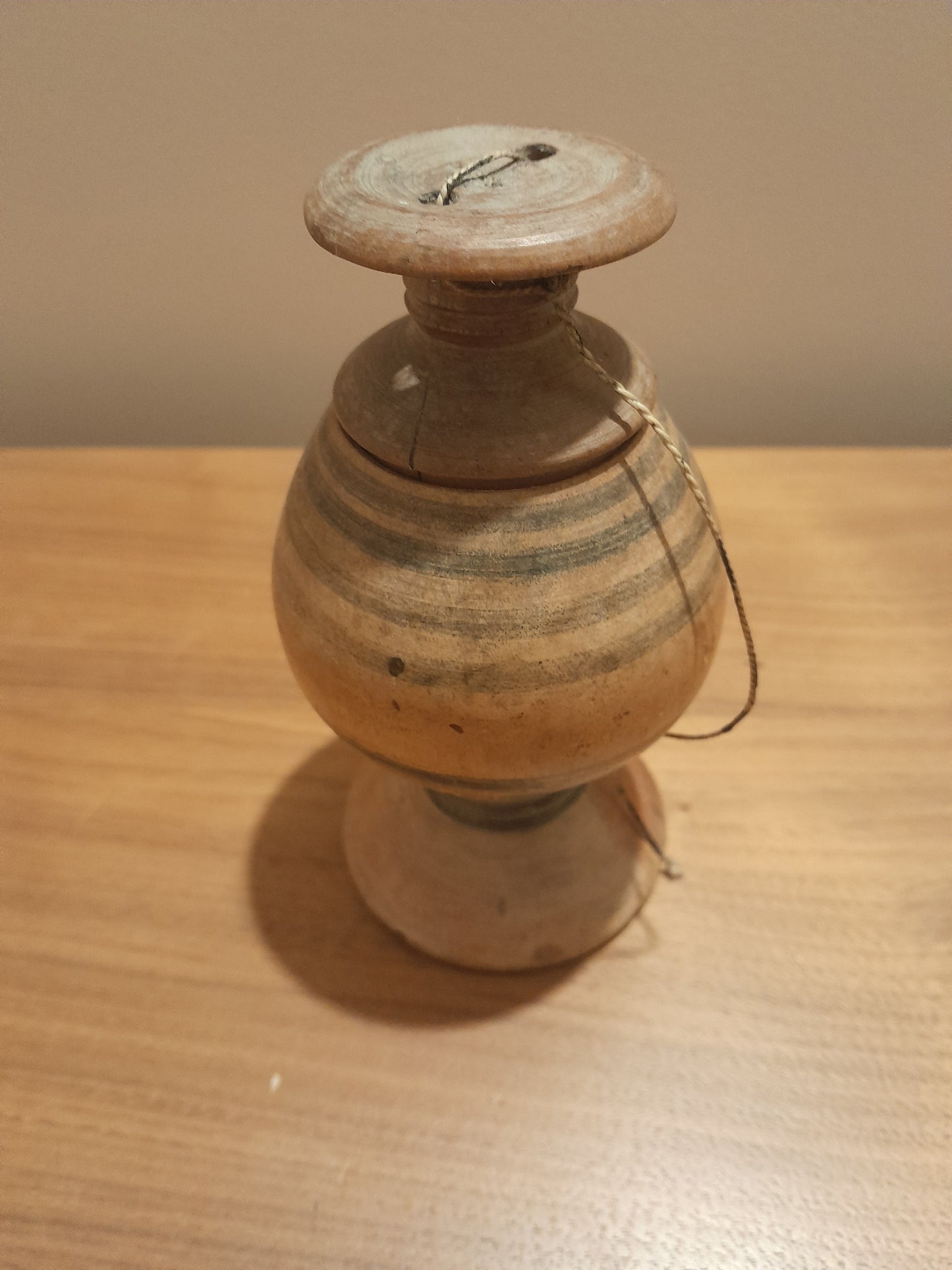 USEd 276 Antique Indian Painted Wooden Sindoor Pigment Pot