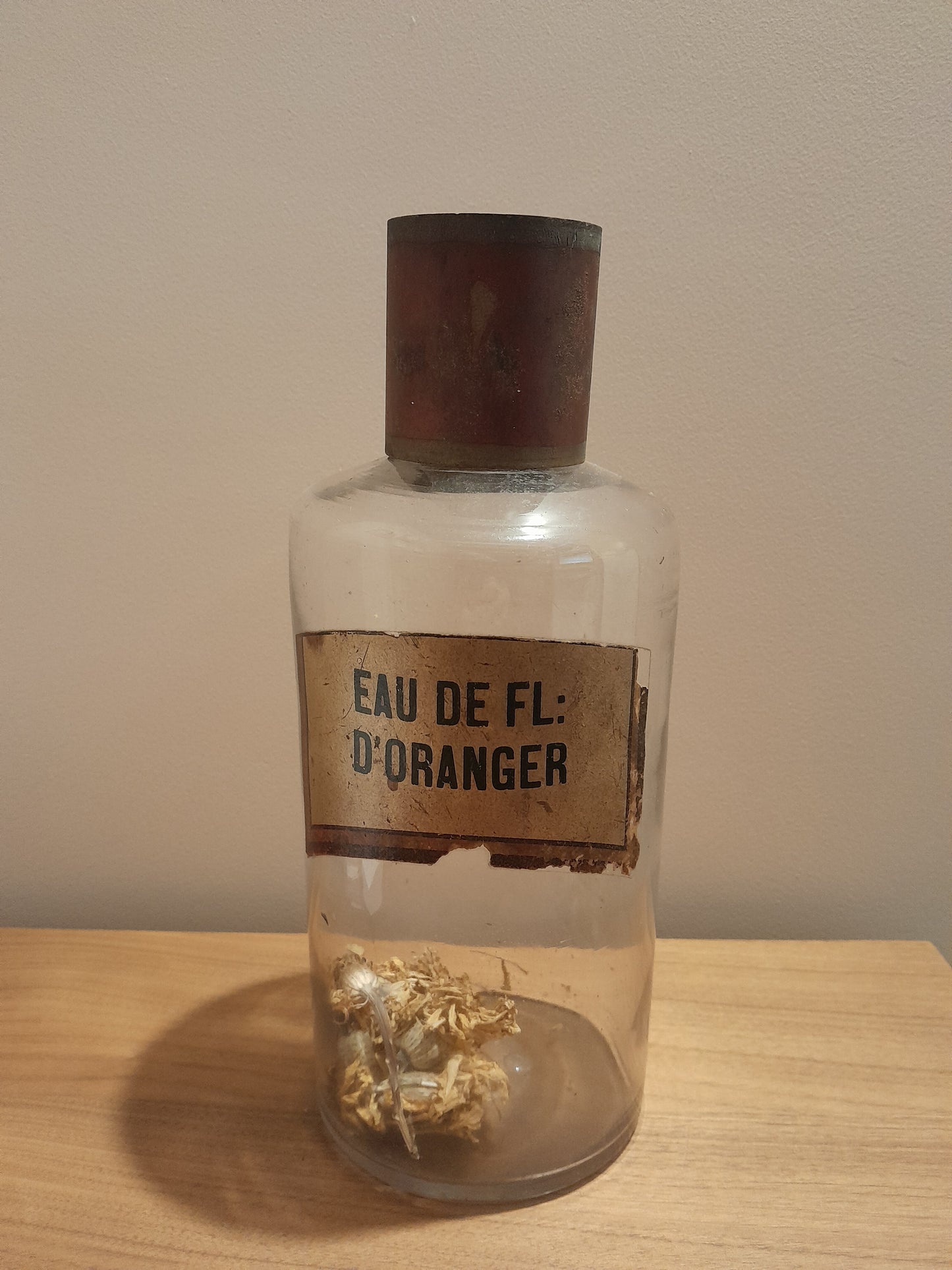 USEd 283 Vintage French Apothecary Bottle 19th C - Eau De Fl' D'Oranger