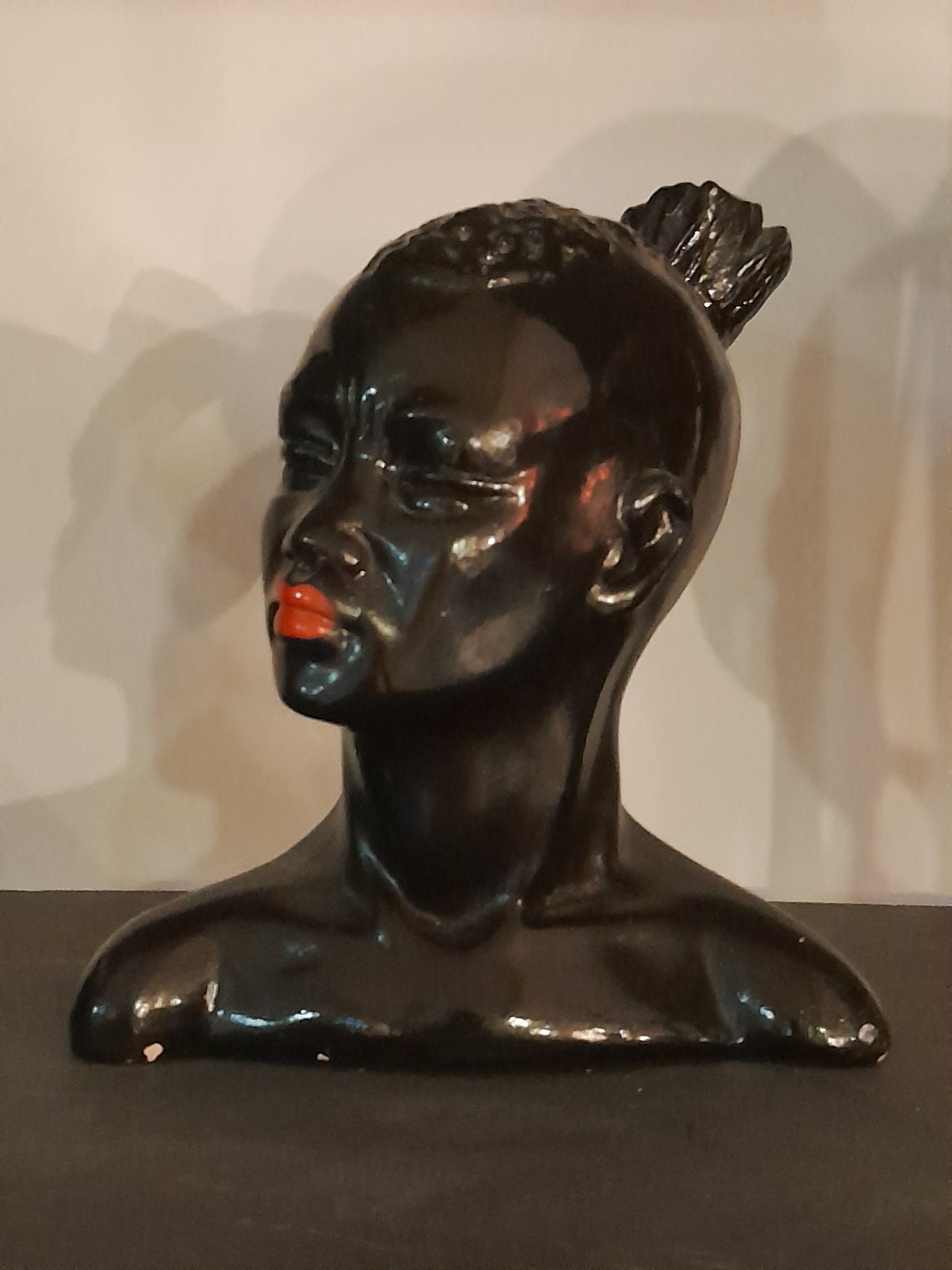 USEd 292 Vintage 1950 African Woman Chalkware Head