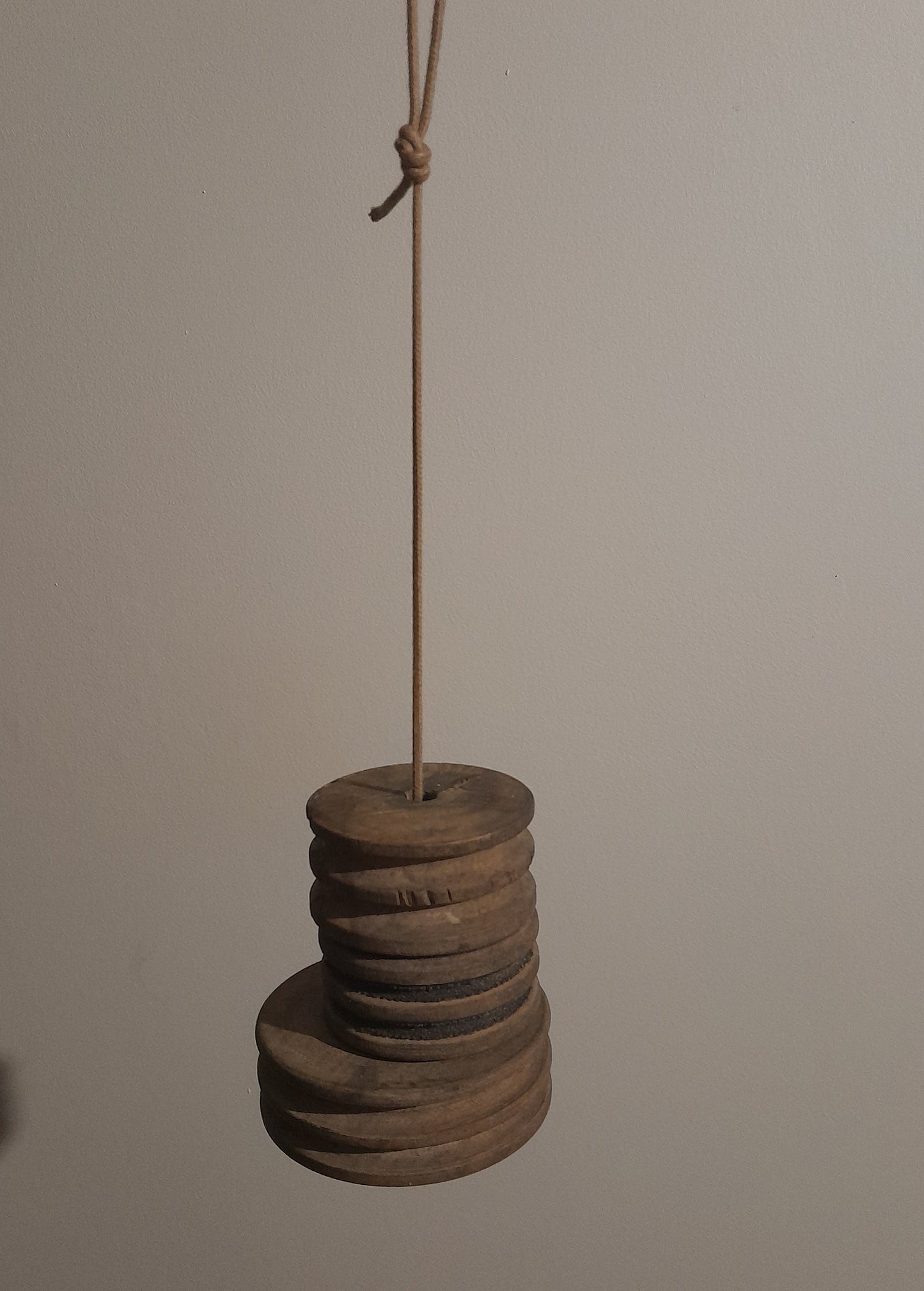 USEd 309 3 Small Round Pulley Blocks, Antique