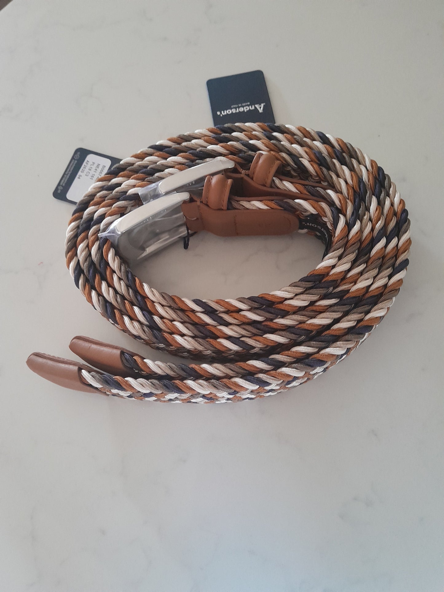 Anderson's CLASSIC MULTI COLOUR ELASTIC WOVEN BELT NAVY/Tan/Sage/CREAM