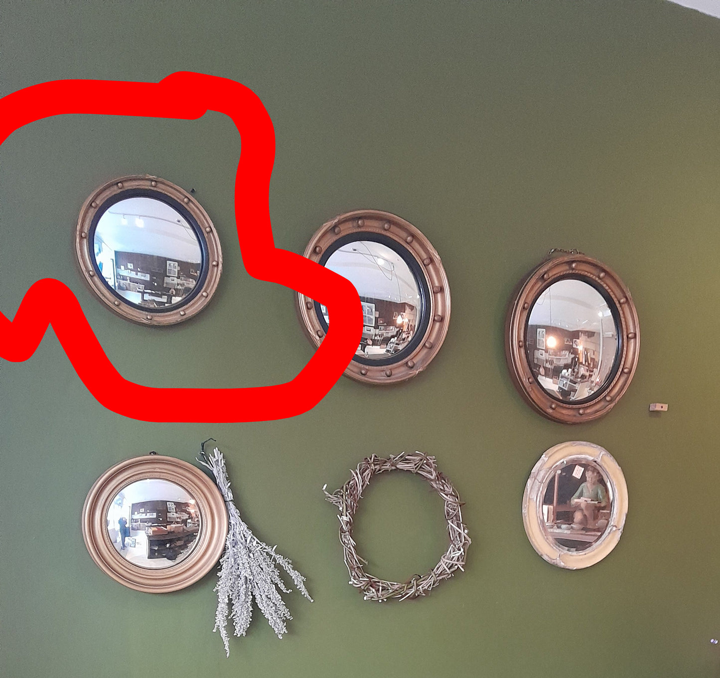 USEd 330 C 1920 Gesso / Gilt Wood Convex Mirror with Balls (S)