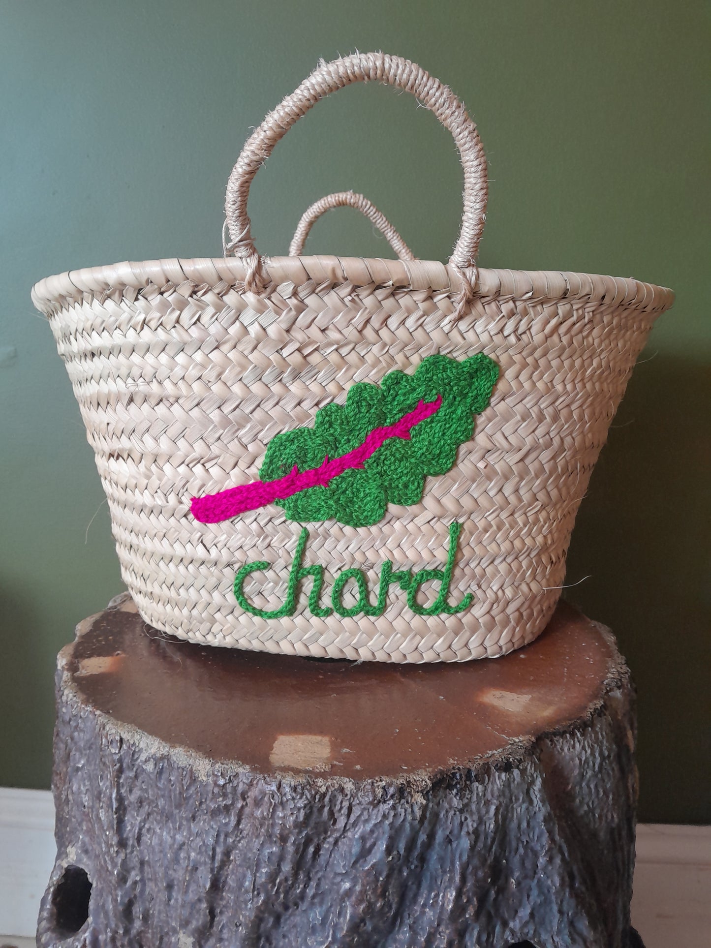 Hand Embroidered Basket, Chard