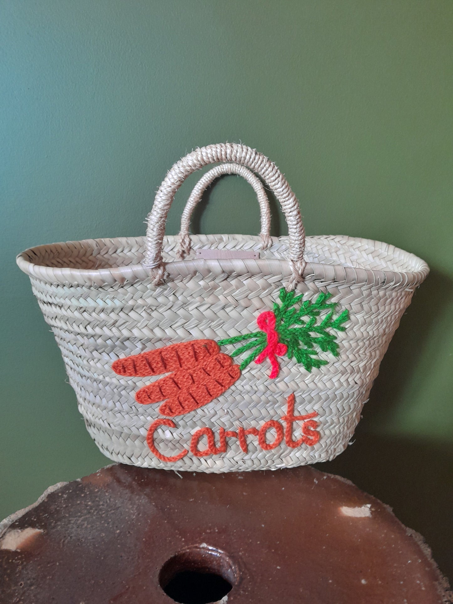 Hand Embroidered Basket, Carrots