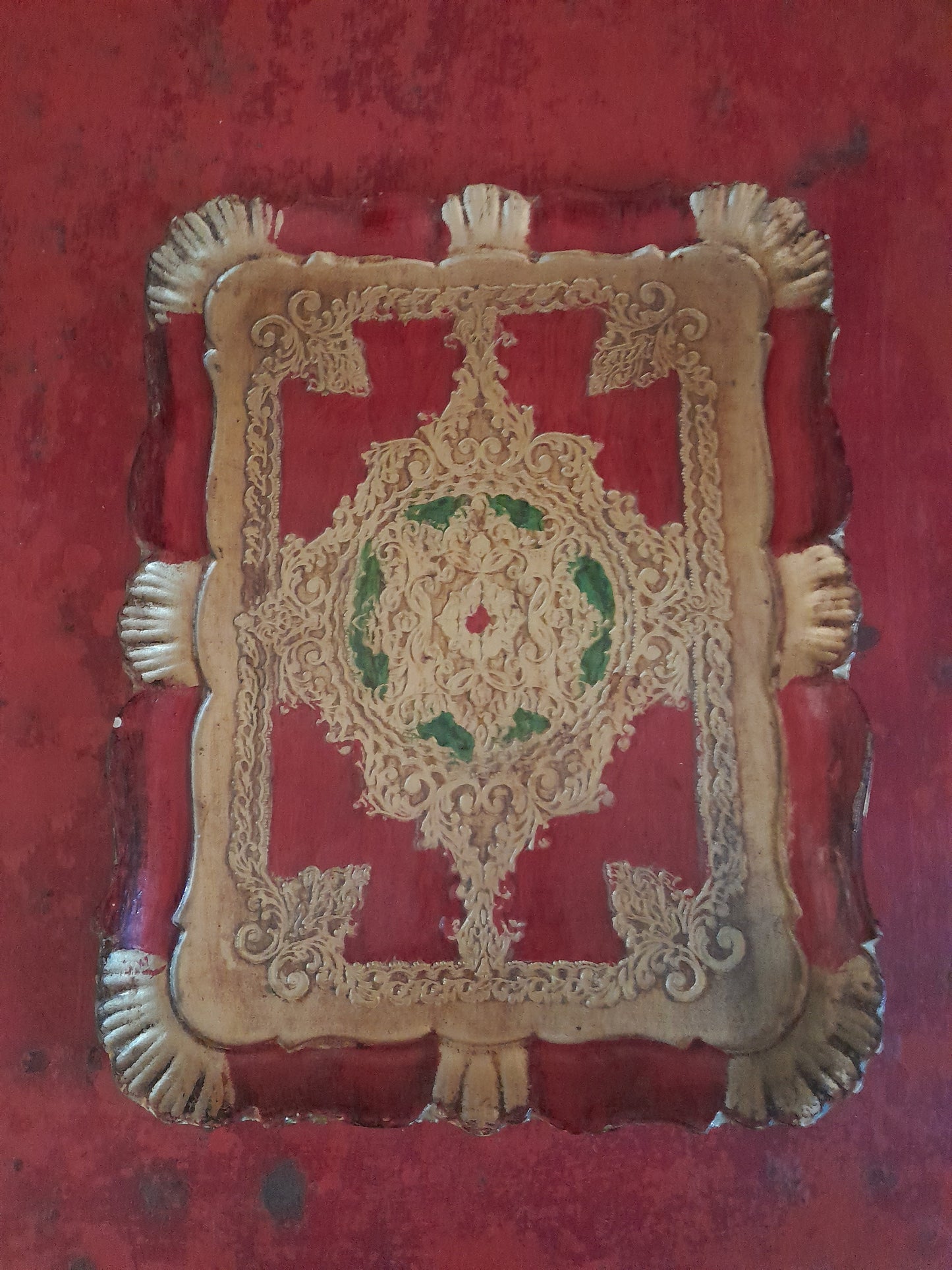 USEd 341 VINTAGE Florentine Papier Mache Tray RED