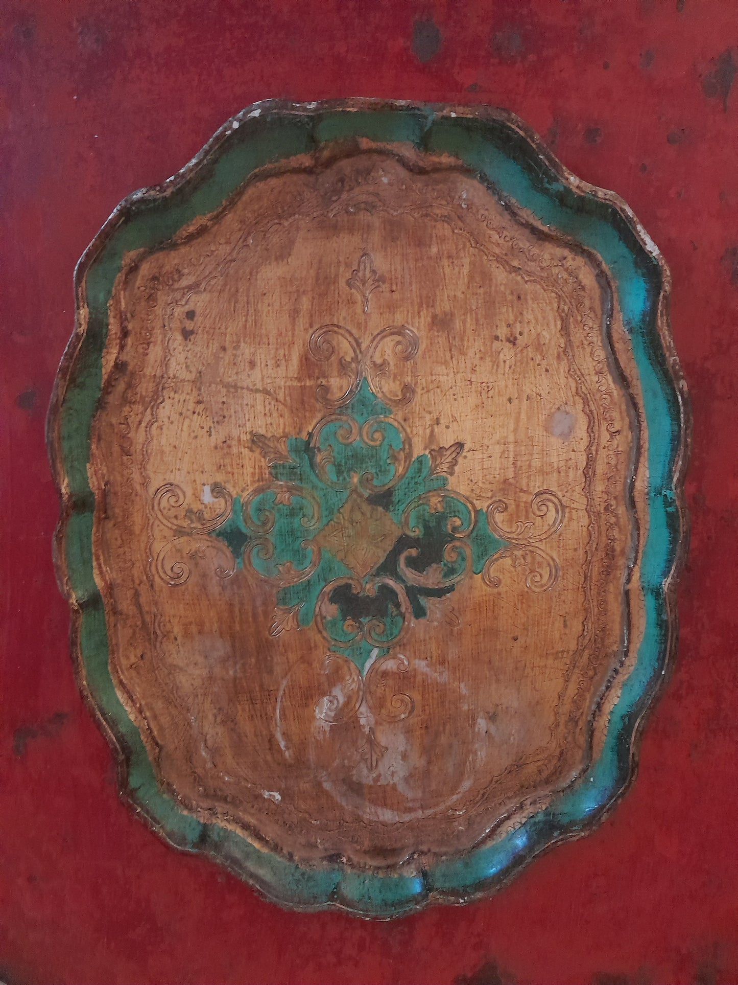 USEd 342 VINTAGE Florentine Papier Mache Tray GREEN