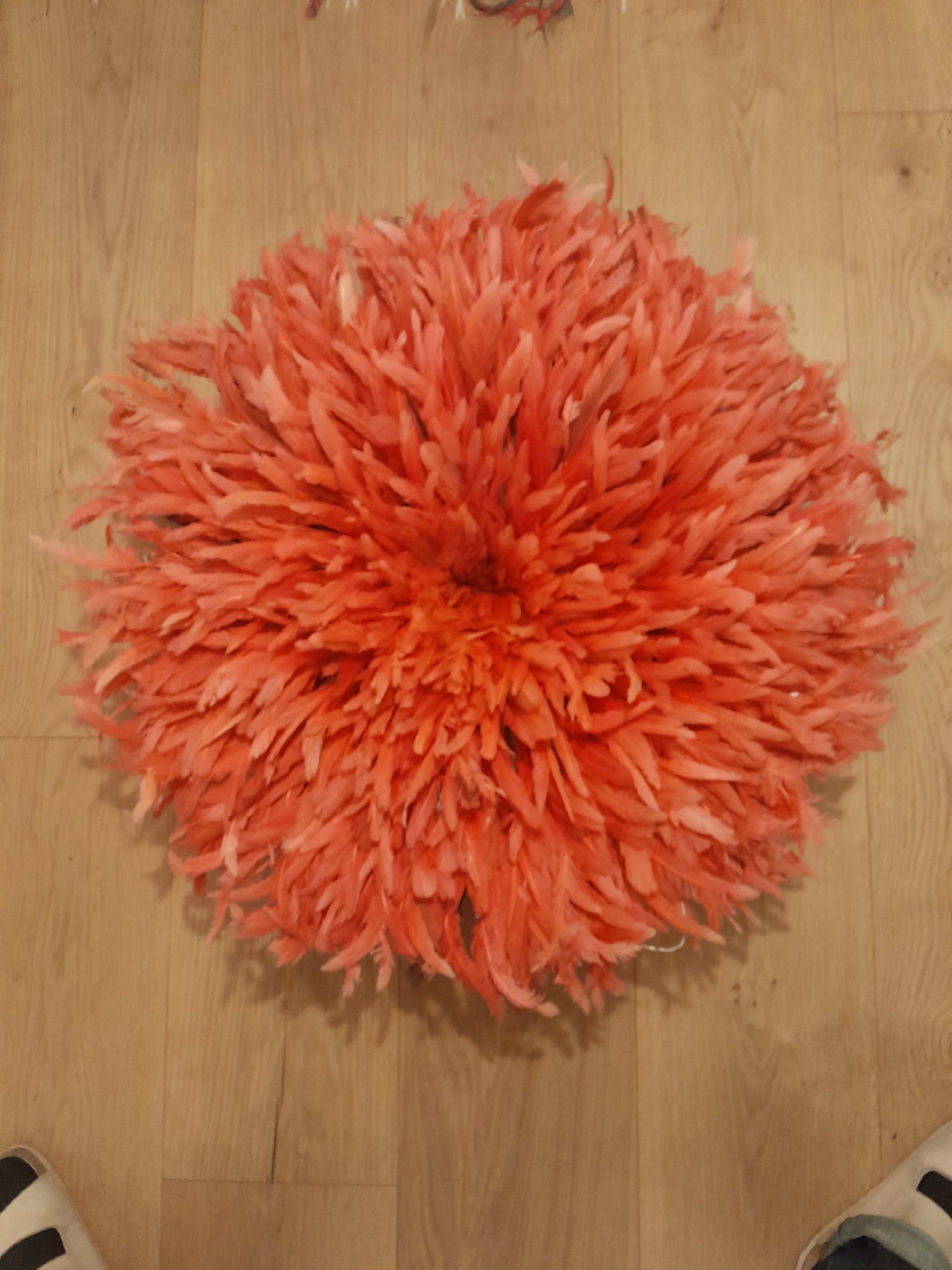 USEd 346 Vintage Bamileke Head Dress, Pink Feather & Hessian. Cameroon