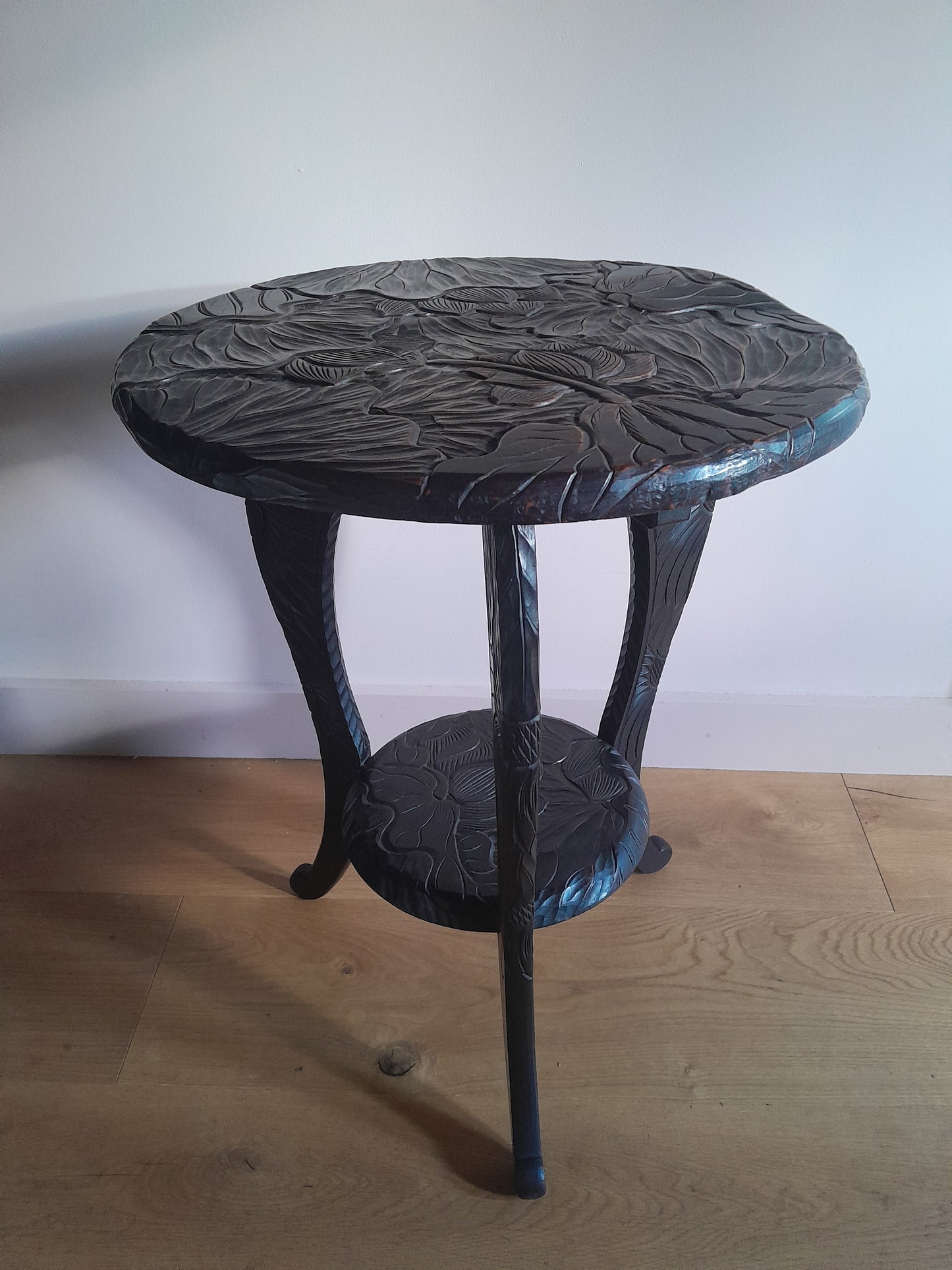 USEd 360 Antique Arts And Crafts Liberty & Co. Japanese Carved Side/Wine Table