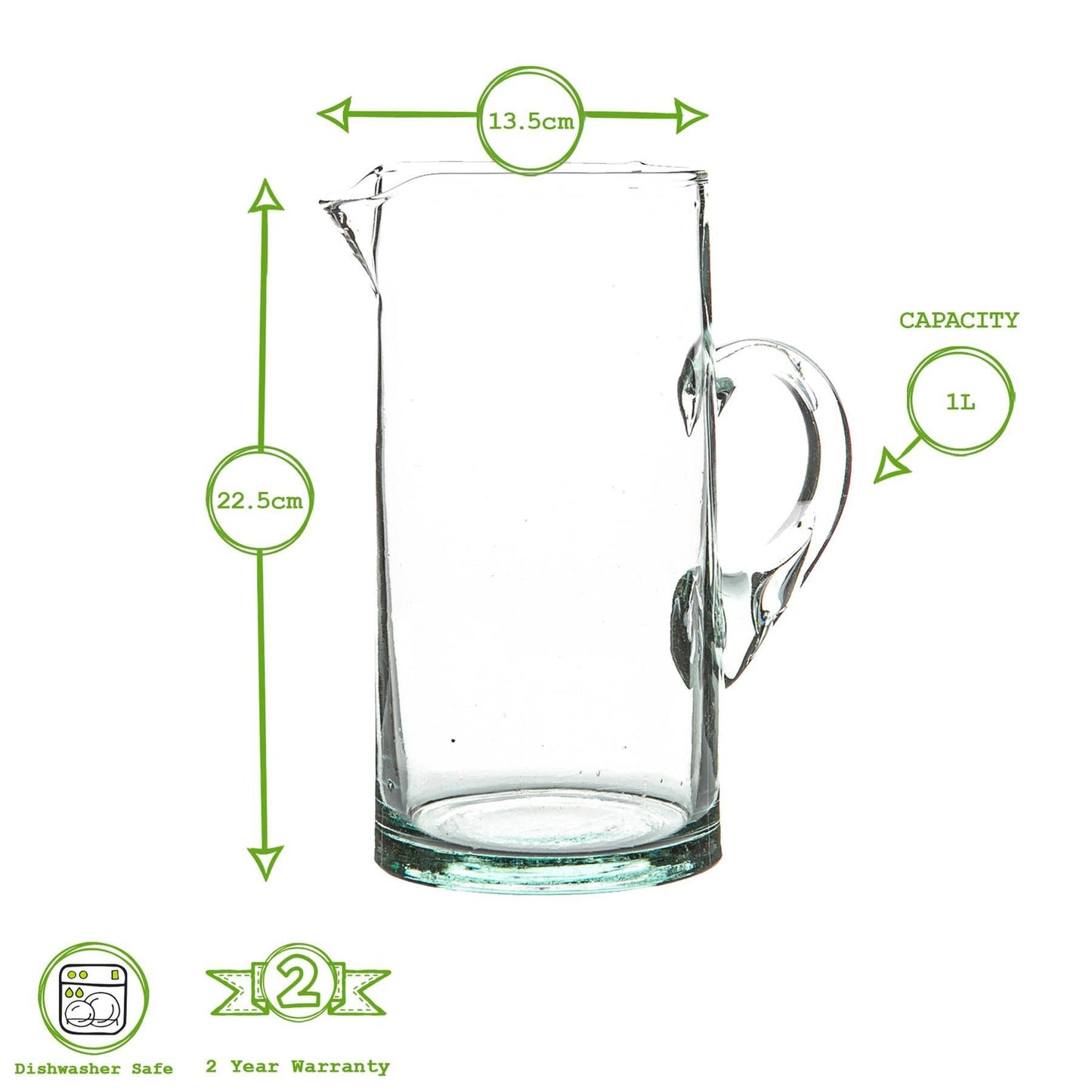 Glasses - Nicola Spring Jebel Recycled Glass Jug - 1L - Clear