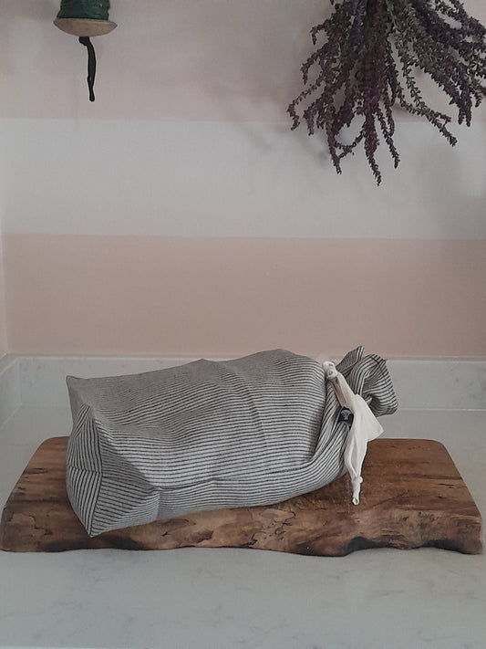 Linen Bread Bag With Dark Blue/Natural Stripes