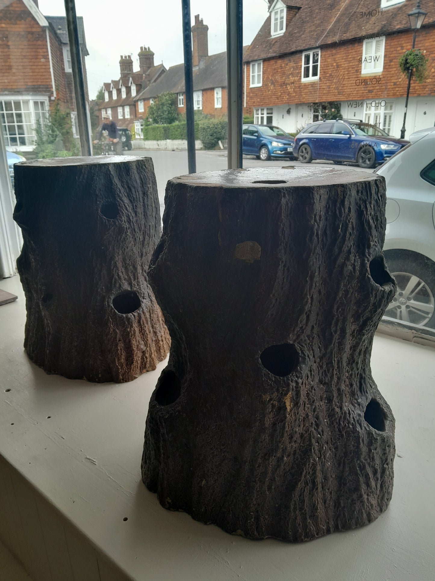 USEd 157 Victorian Garden Seats, truncated (tree) concrete. PAIR ONLY DO NOT SPLIT