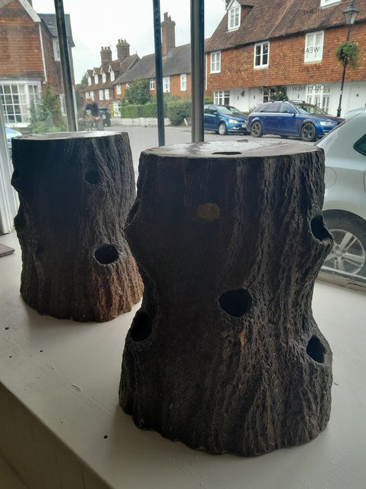 USEd 157 Victorian Garden Seats, truncated (tree) concrete. PAIR ONLY DO NOT SPLIT