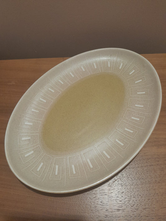 USEd 244 Vintage Stoneware Oval Plate DENBY Pottery. Mustard "Ode". Kenneth Clarke